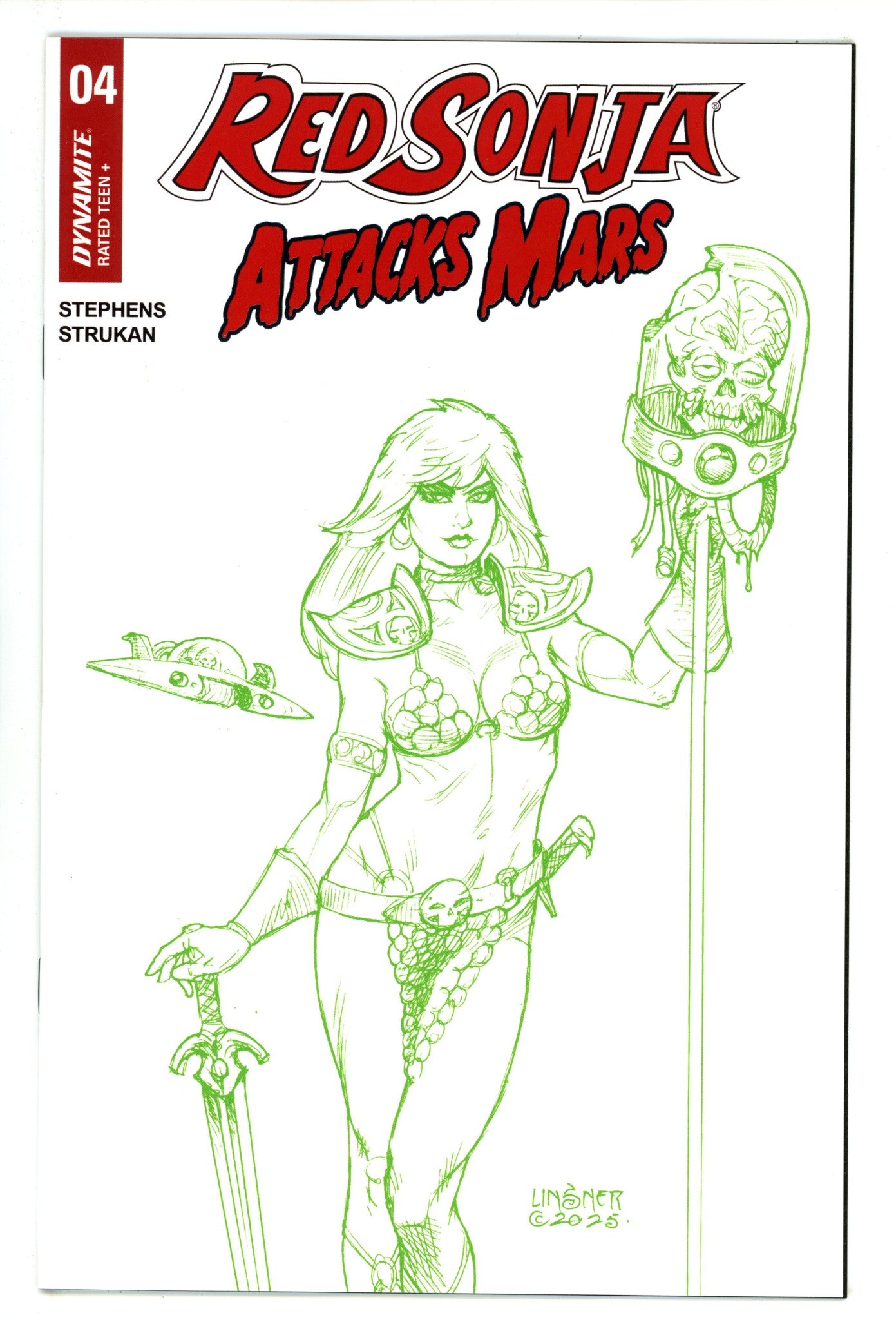 Red Sonja Attacks Mars 4 Linsner Green Line Art Incentive (2025)