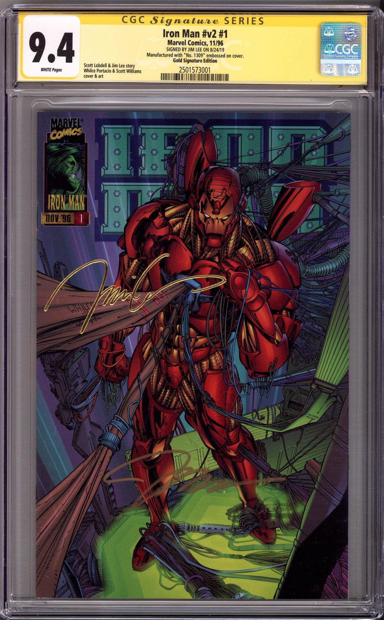 Iron Man Vol 2 1 CGC 9.4 (NM) (1996) Gold Signature Variant Signed x1 Cover Jim Lee 