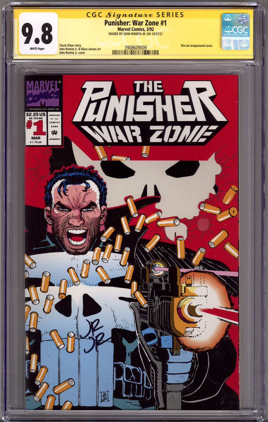 The Punisher: War Zone Vol 1 1 CGC 9.8 (NM/M) (1992) Signed x1 Cover John Romita Jr. 
