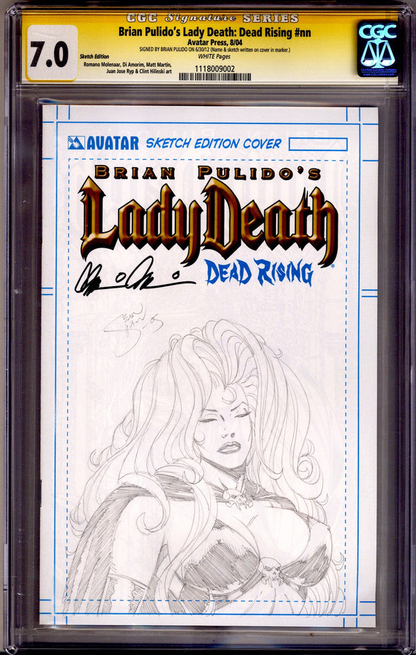Brian Pulido's Lady Death: Dead Rising   [nn] CGC 7.0 (FN/VF) Sketch by Sean Shaw  (2004) Blank   Variant  Signed x1 Cover Brian Pulido