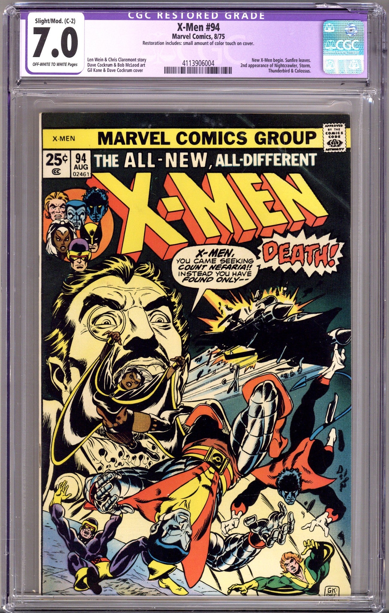 The X-Men Vol 1 94 CGC 7.0 (FN/VF) Restored, Small Crack (1975) 