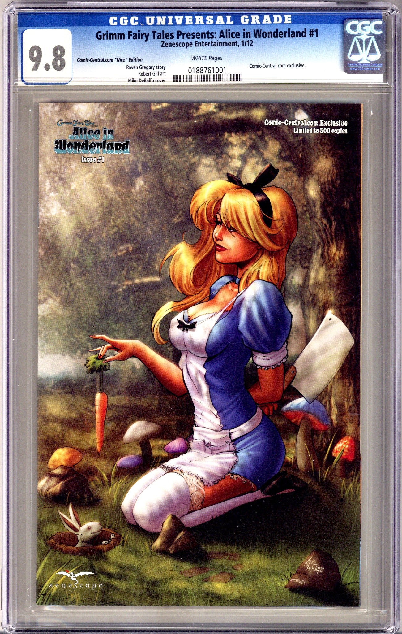 Grimm Fairy Tales Presents Alice in Wonderland 1 CGC 9.8 (NM/M) /500 (2012) DeBalfo Nice Exclusive Variant 