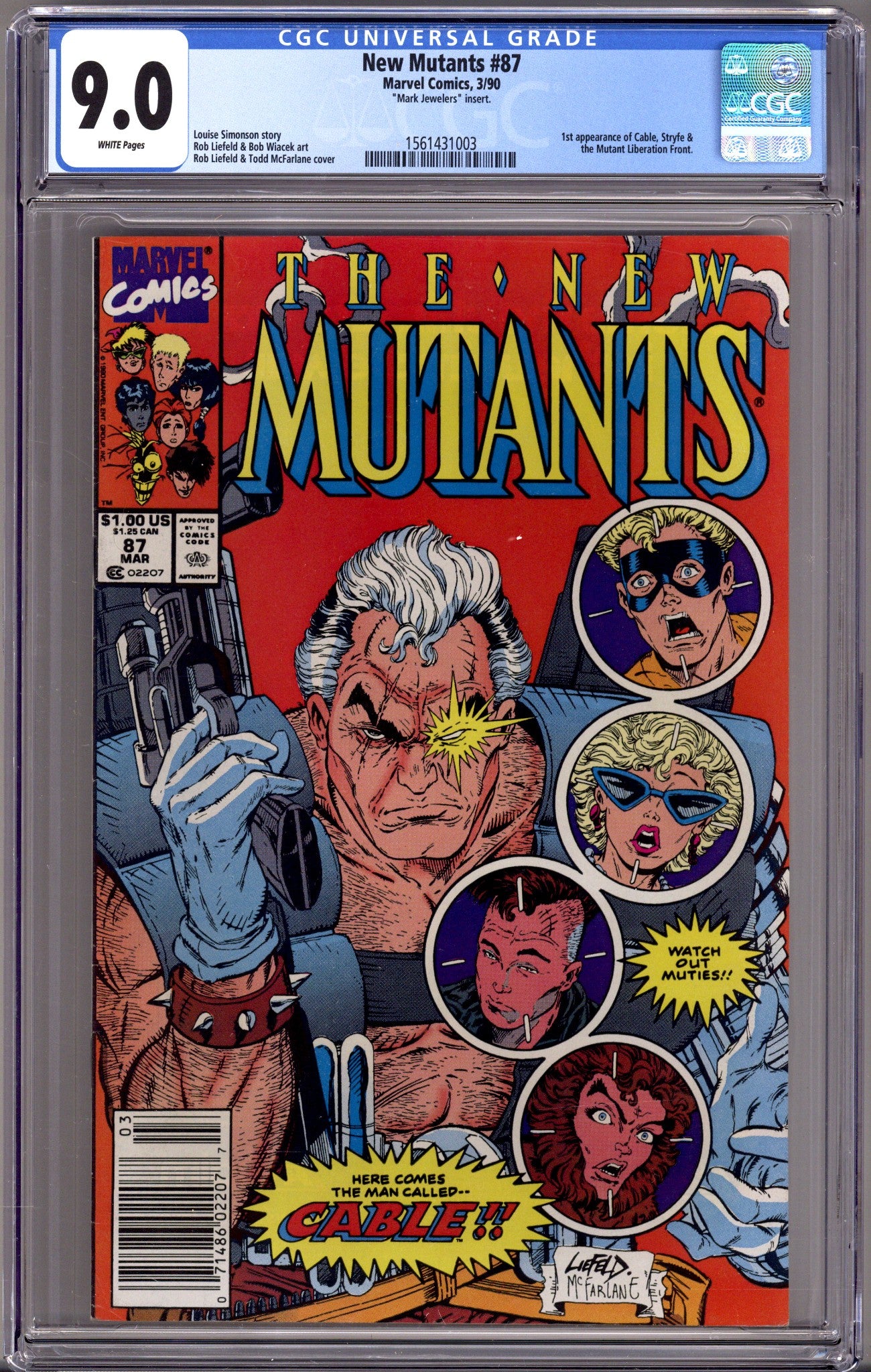 The New Mutants Vol 1 87 CGC 9.0 (VF/NM) Mark Jewellers (1990) Newsstand 