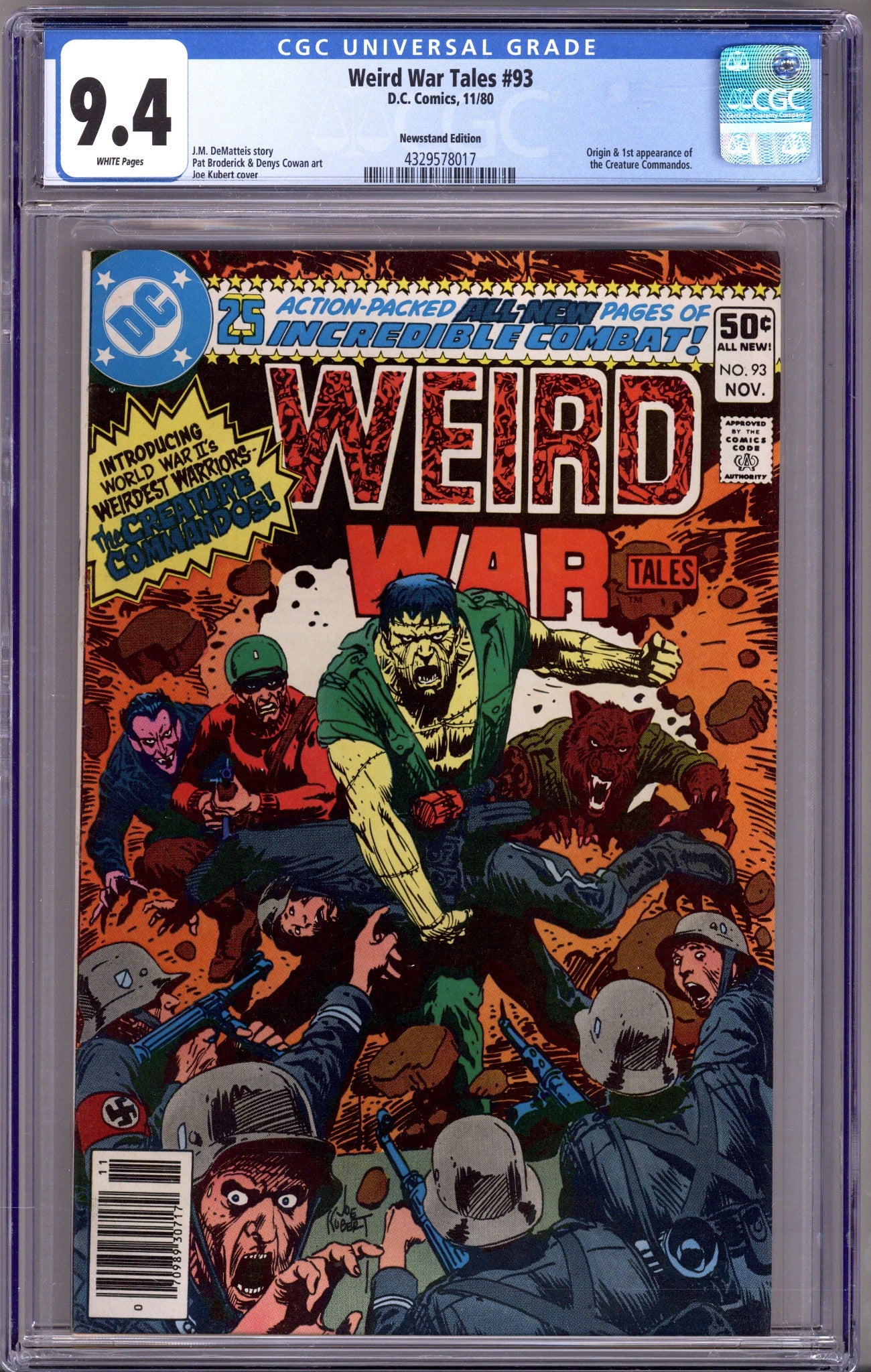 Weird War Tales Vol 1 93 CGC 9.4 (NM) (1980) Newsstand 