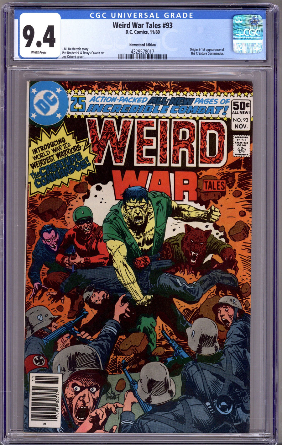 Weird War Tales Vol 1 93 CGC 9.4 (NM) (1980) Newsstand 