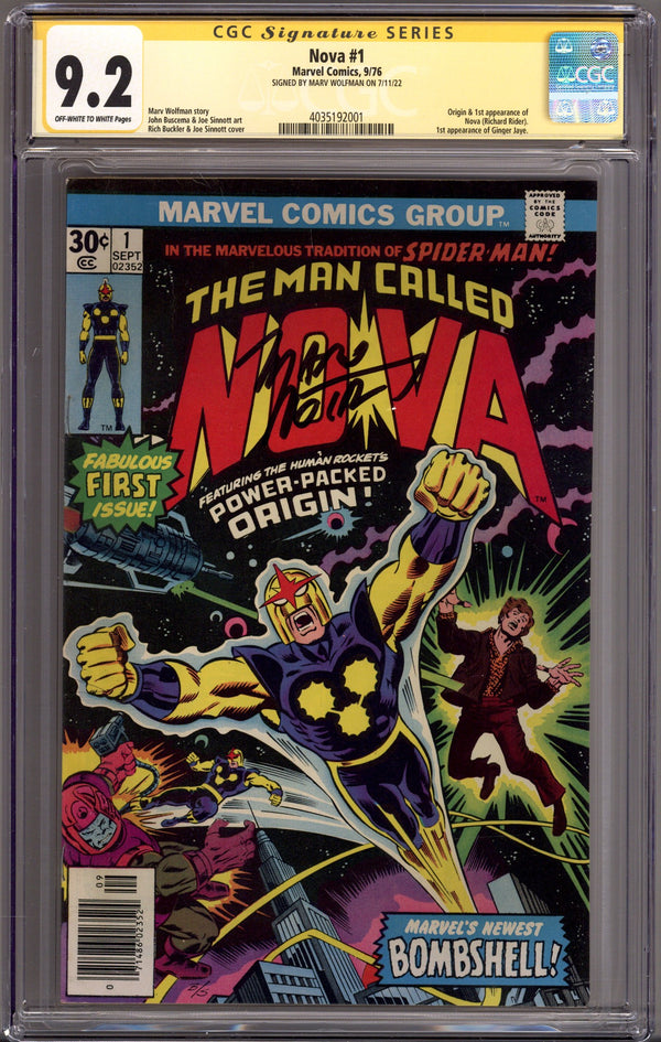 Nova Vol 1 1 CGC 9.2 (NM-) (1976) Signed x1 Cover Marv Wolfman