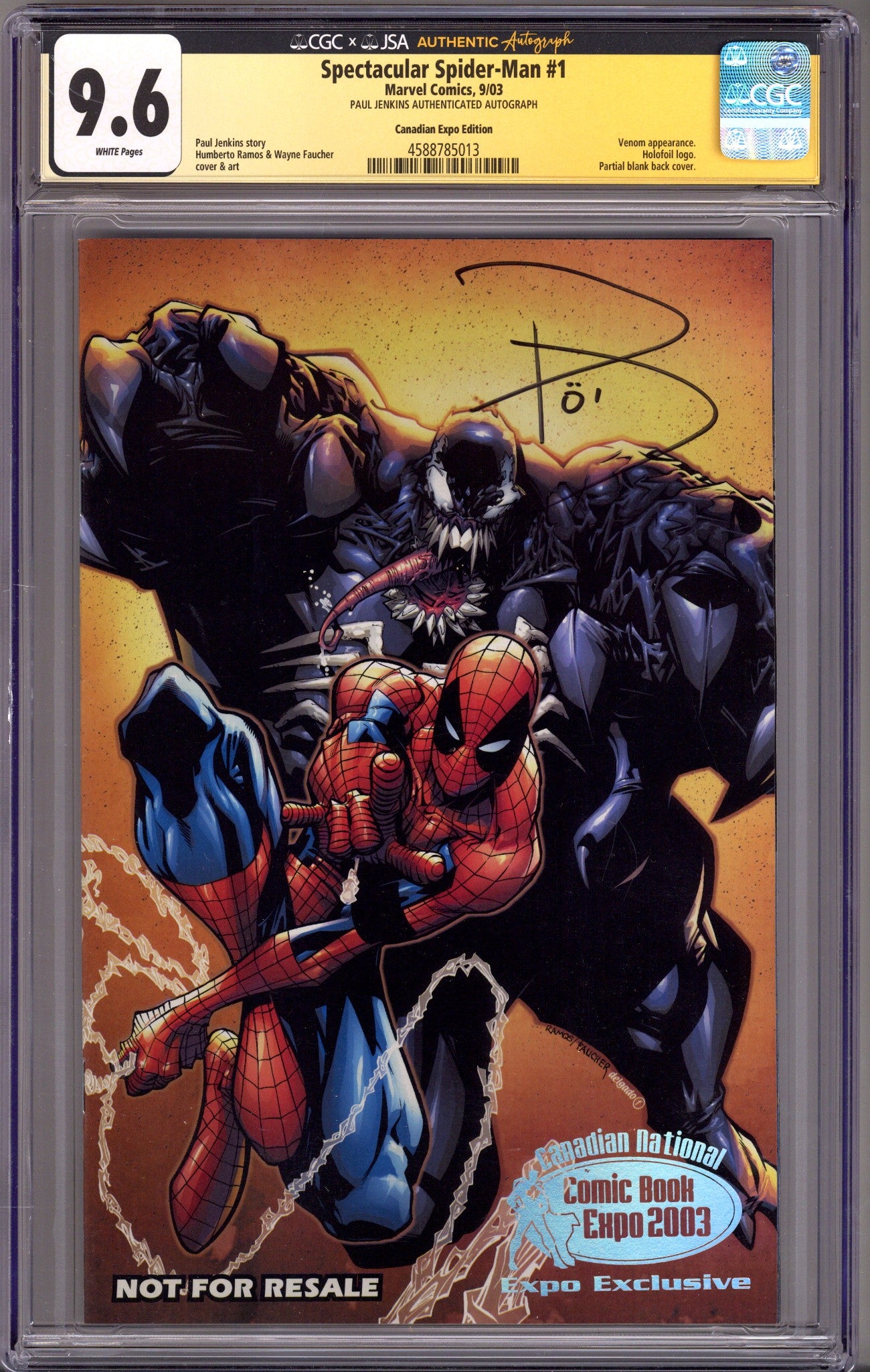Spectacular Spider-Man Vol 2 1 CGC 9.6 (NM+) (2003) Ramos Virgin Exclusive Variant Signed x1 Cover Paul Jenkins