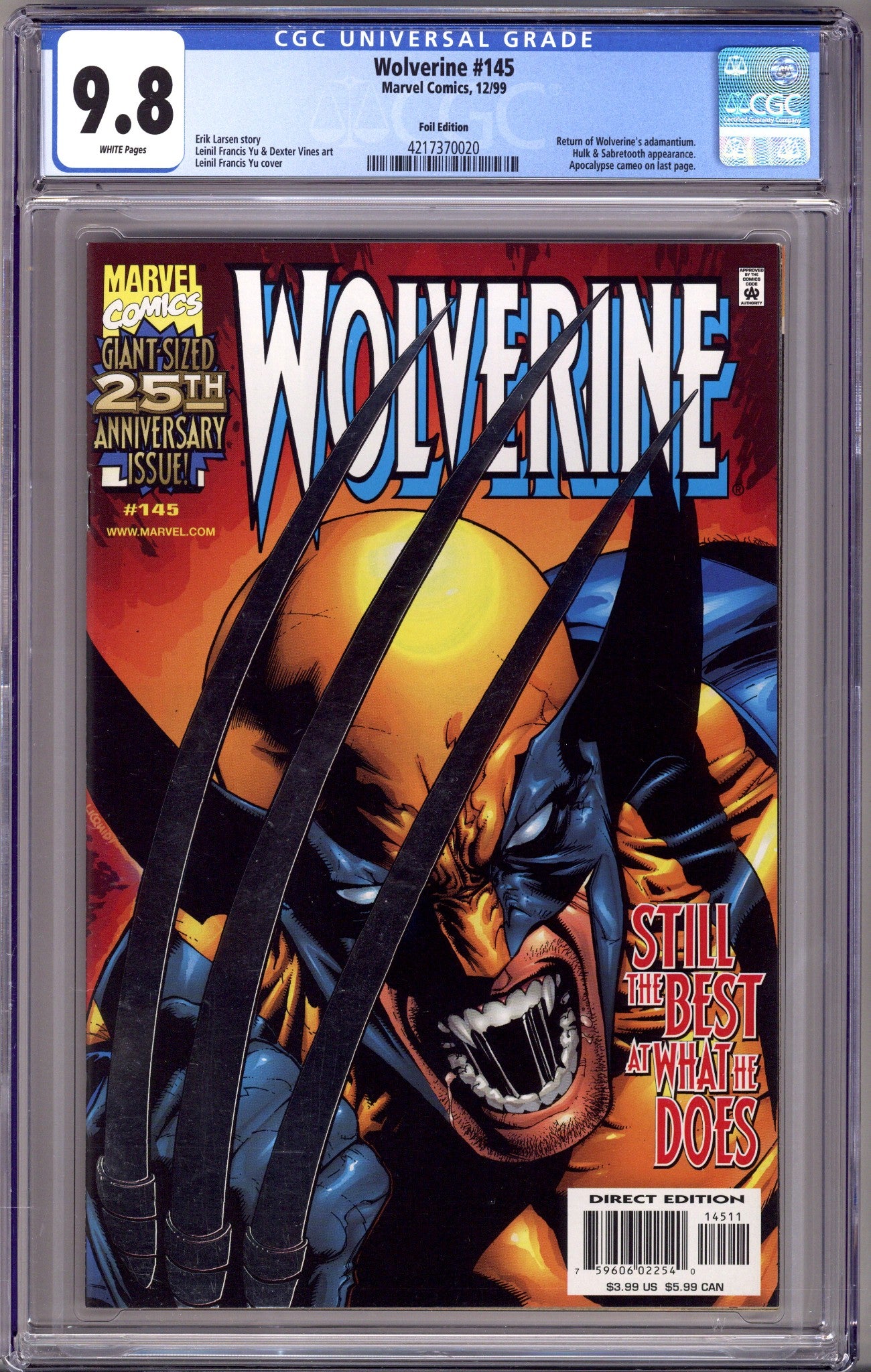 Wolverine Vol 2 145 CGC 9.8 (NM/M) (1999) Silver Foil 