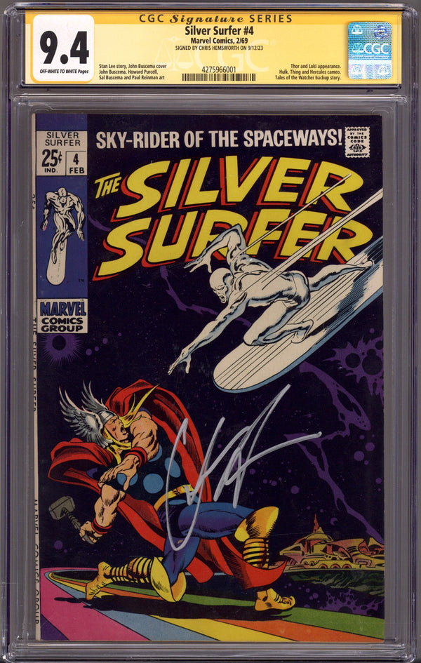 The Silver Surfer Vol 1 4 CGC 9.4 (NM) (1969) Signed x1 Cover Chris Hemsworth 