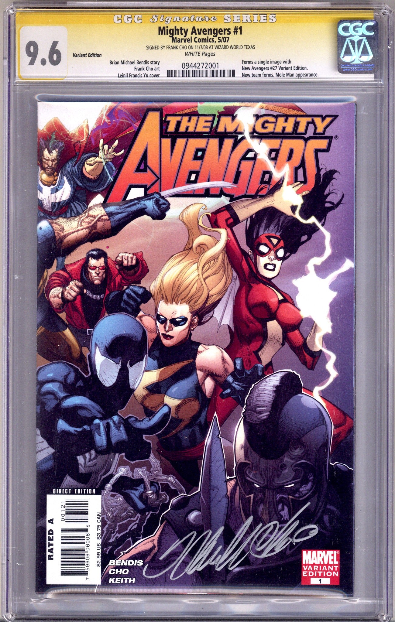 The Mighty Avengers Vol 1 1 CGC 9.6 (NM+)   (2007) Yu     Incentive Variant  Signed x1 Cover Frank Cho 