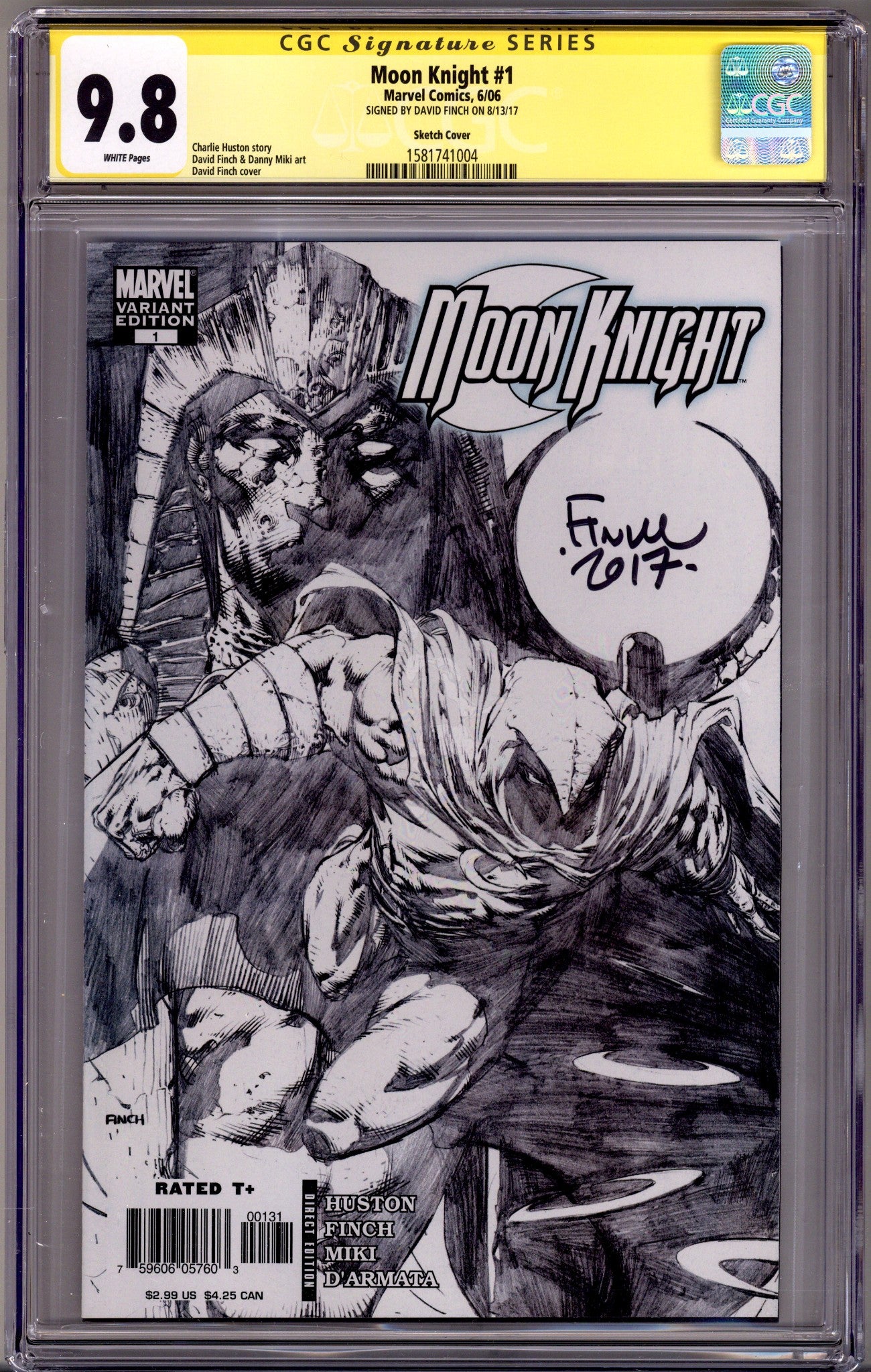 Moon Knight Vol 5 1 CGC 9.8 (NM/M)   (2006) Finch Sketch   Incentive Variant  Signed x1 Cover David Finch 