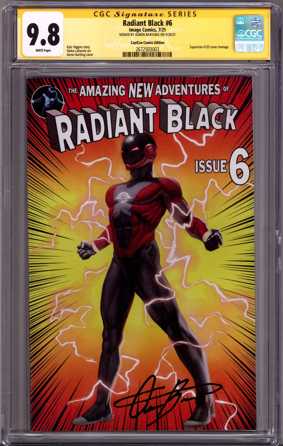 Radiant Black 6 CGC 9.8 (NM/M) (2021) Bartling Homage Exclusive Variant Signed x1 Cover Aaron Bartling