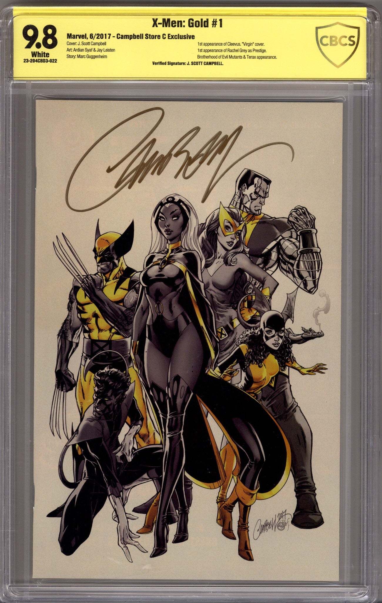 X-Men: Gold Vol 2 1 CBCS 9.8 (NM/M) (2017) Campbell Virgin Exclusive Variant Signed x1 Cover J. Scott Campbell 