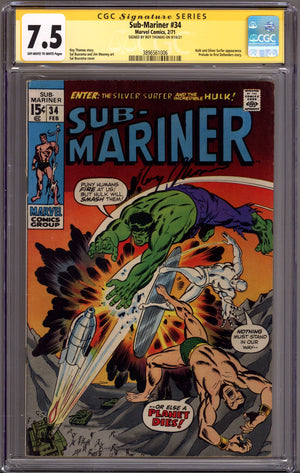 Sub-Mariner Vol 1 34 CGC 7.5 (VF-) (1971) Signed x1 Cover Roy Thomas