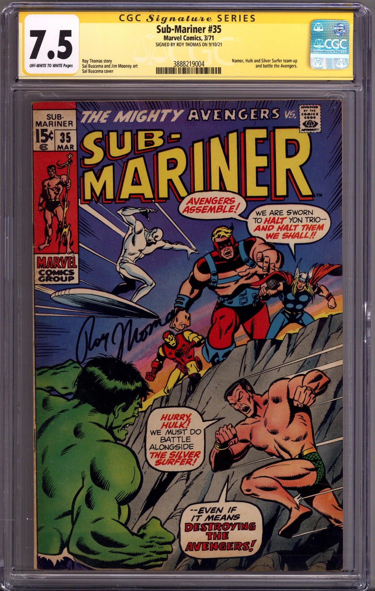 Sub-Mariner Vol 1 35 CGC 7.5 (VF-) (1971) Signed x1 Cover Roy Thomas 