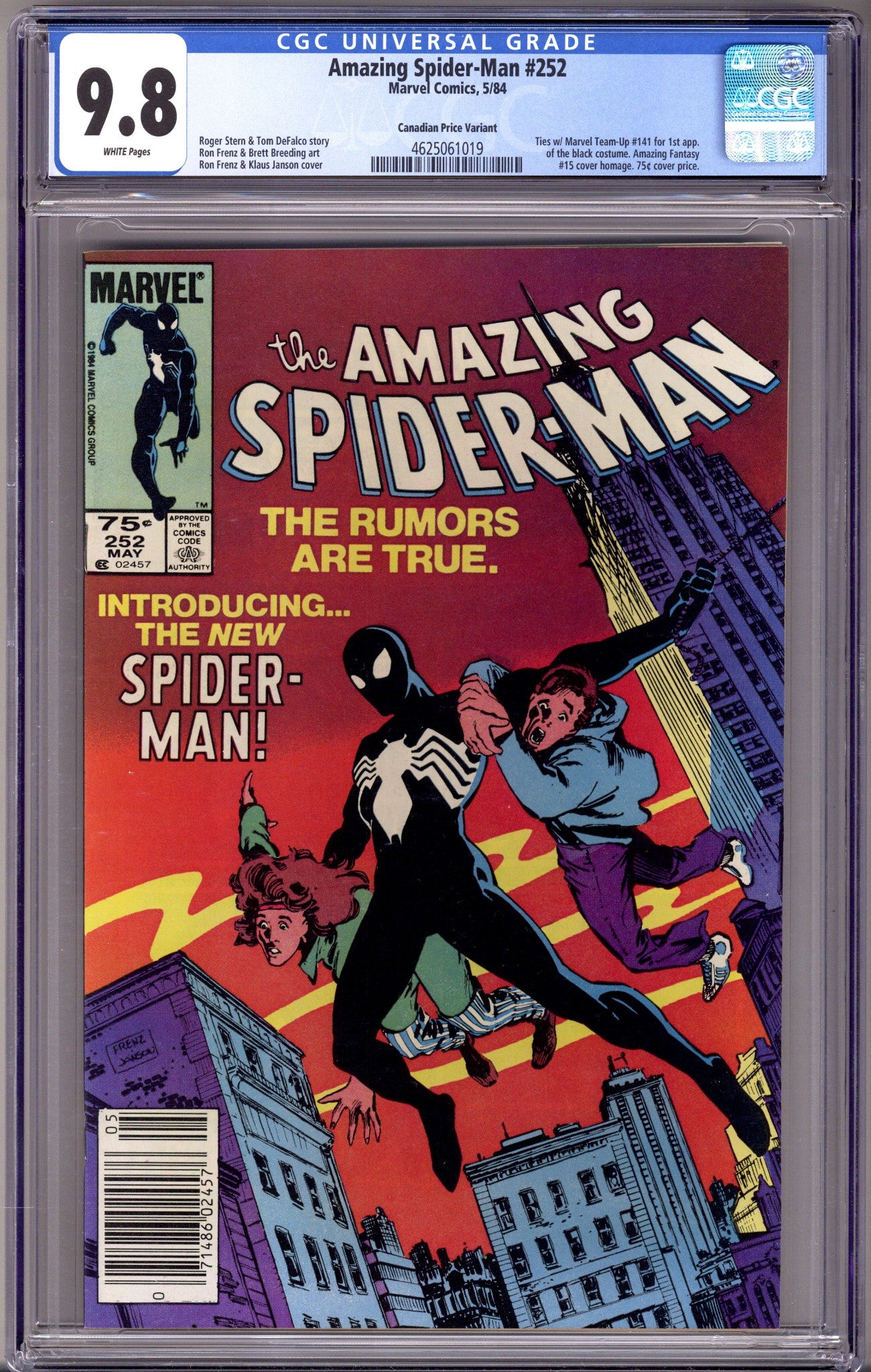 The Amazing Spider-Man Vol 1 252 CGC 9.8 (NM/M) (1984) Canadian Price Variant 