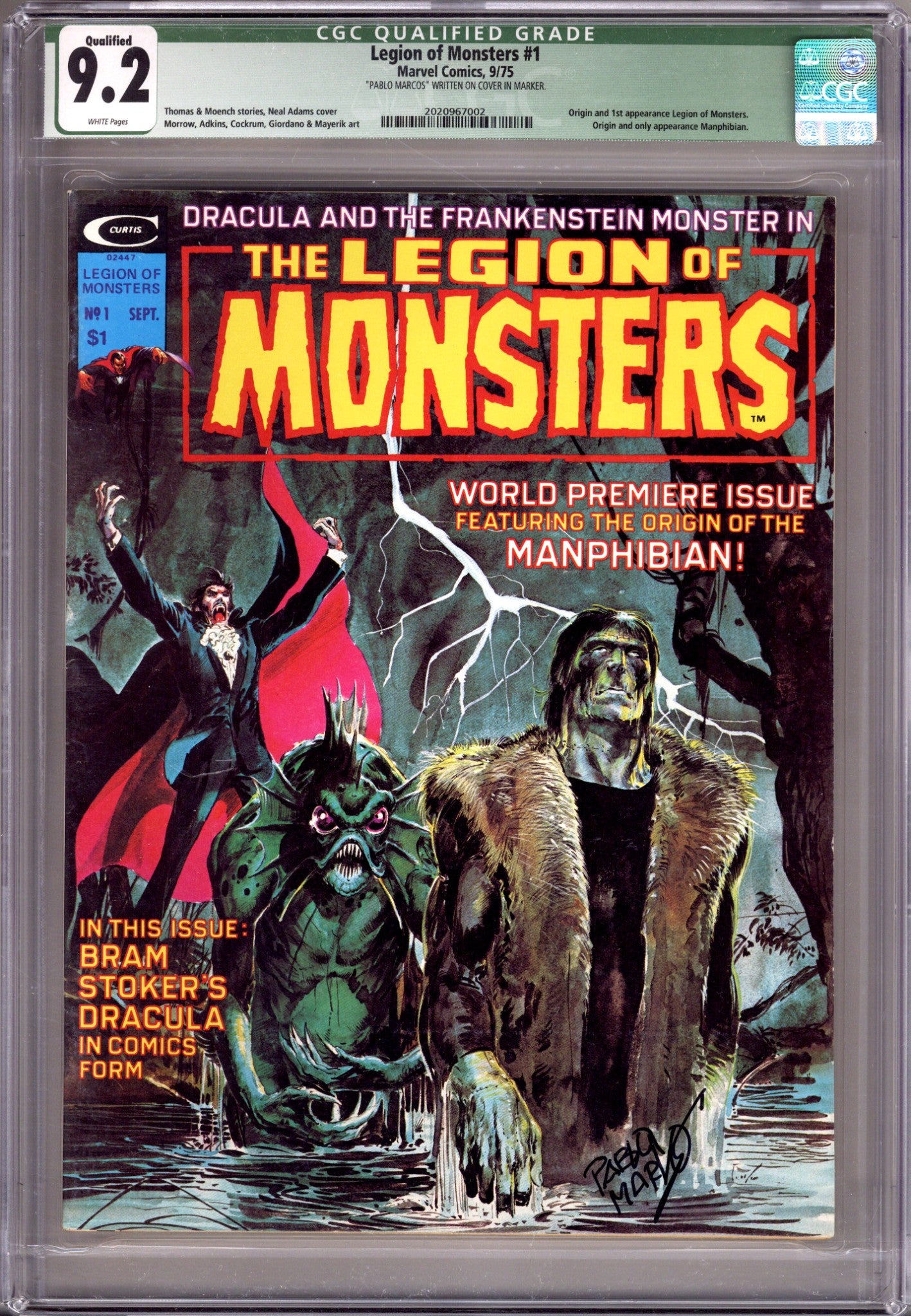 Legion of Monsters Vol 1 1 CGC 9.2 (NM-) (1975) Signed x1 Cover Pablo Marcos 