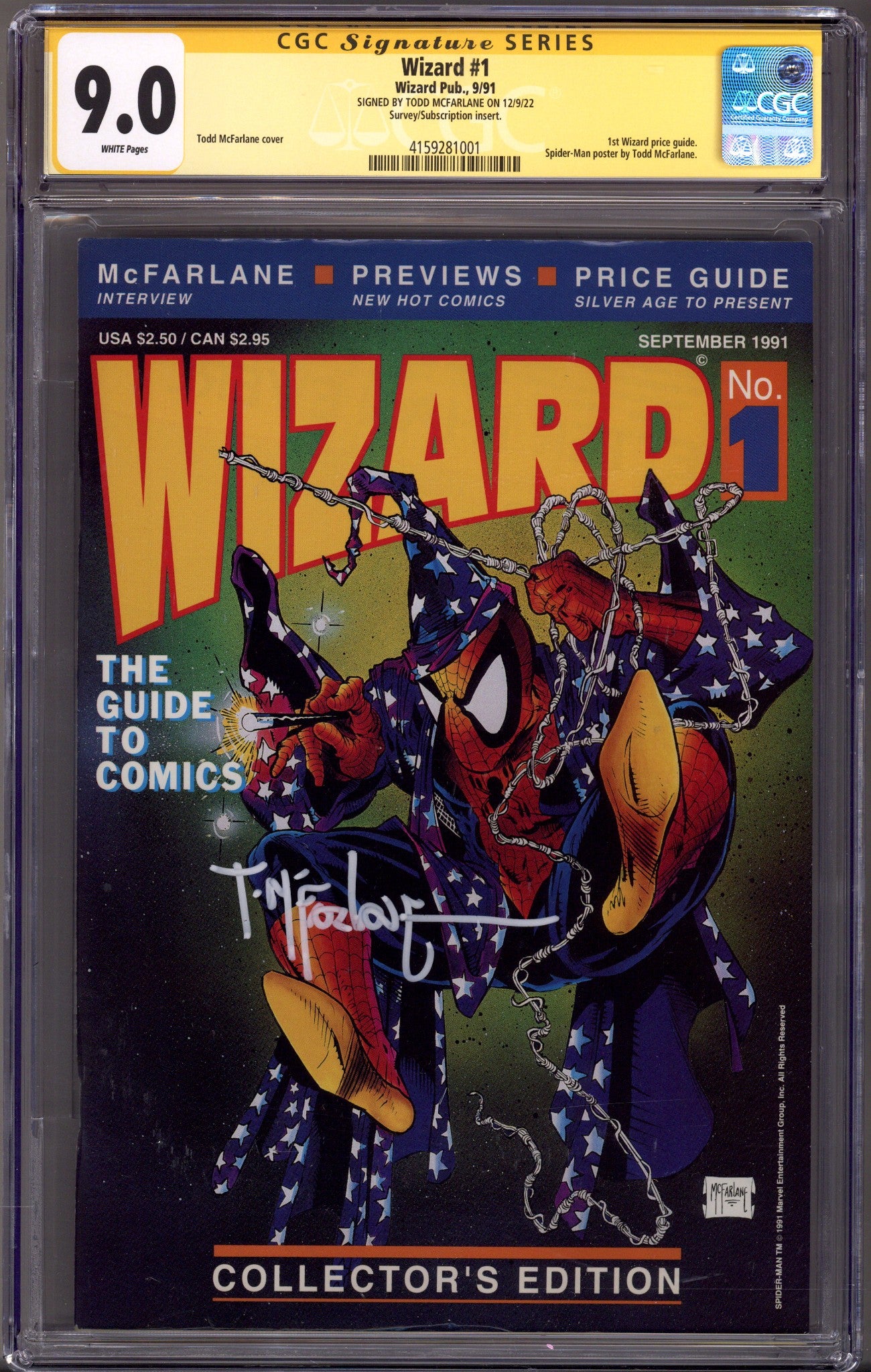 Wizard: The Comics Magazine 1 CGC 9.0 (VF/NM) (1991) Signed x1 Cover Todd McFarlane 