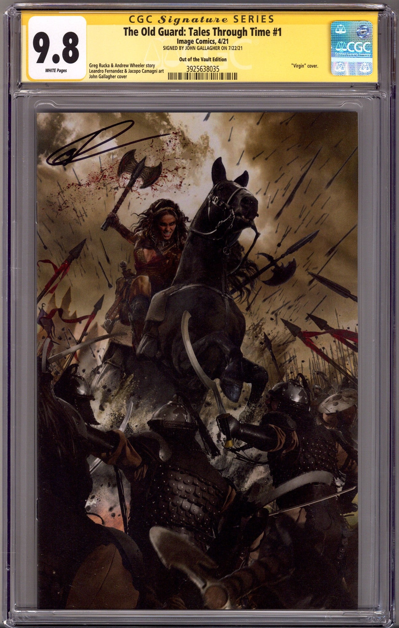 The Old Guard: Tales Through Time 1 CGC 9.8 (NM/M) (2021) Gallagher Virgin Exclusive Variant Signed x1 Cover John Gallagher