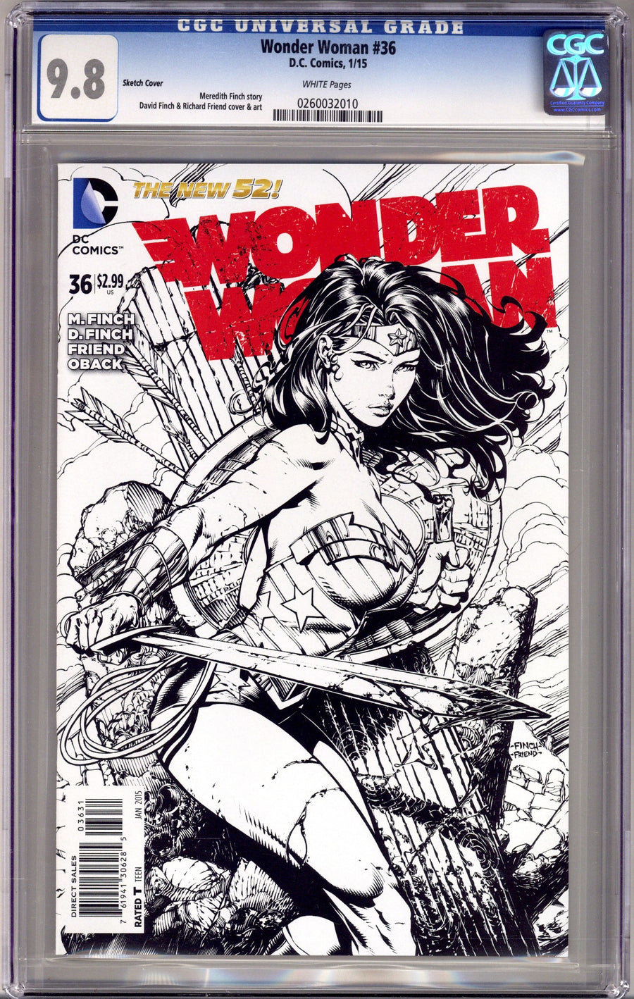 Wonder Woman Vol 4 36 CGC 9.8 (NM/M) (2015) Finch Sketch Incentive Variant 