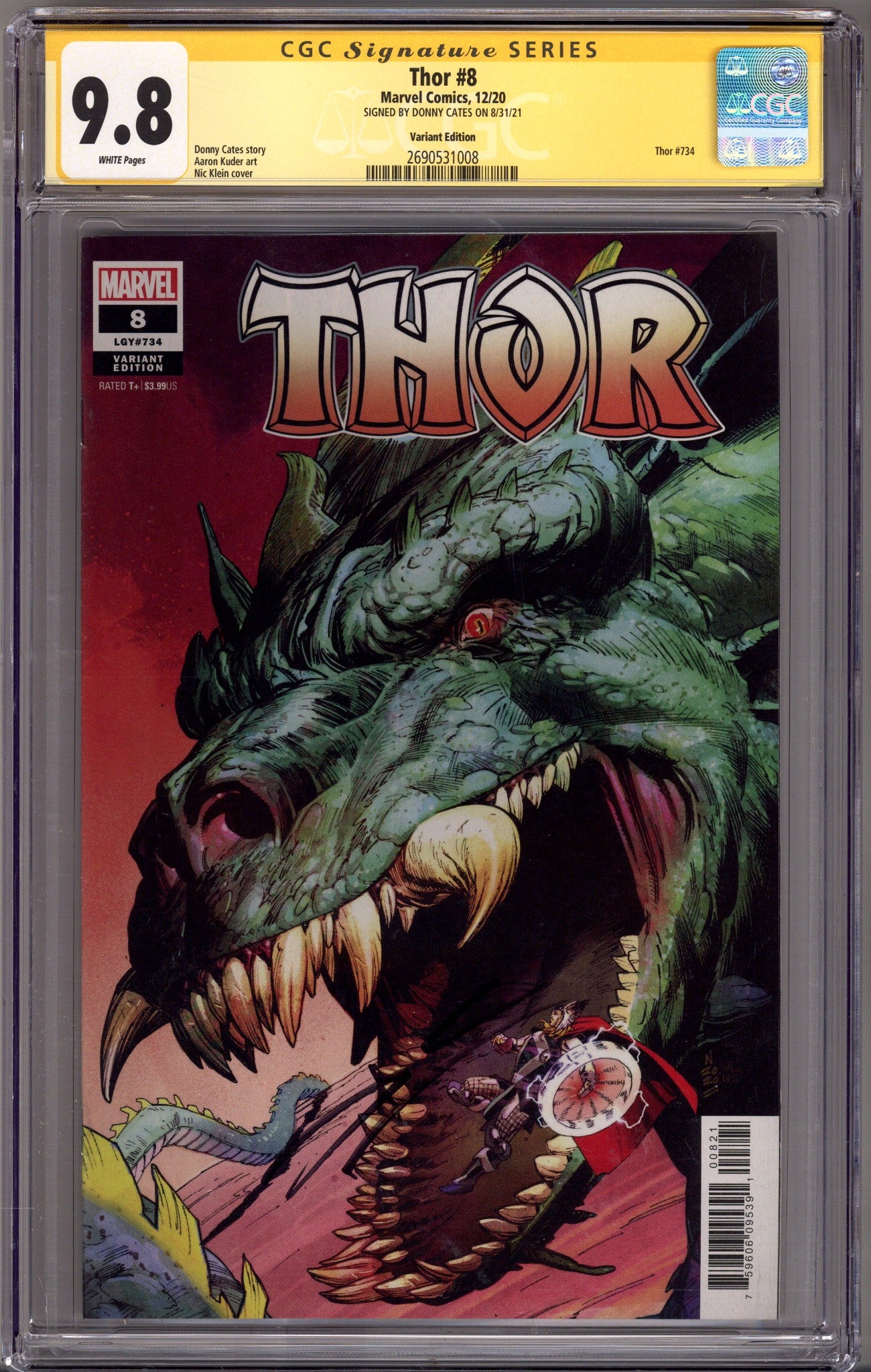 Thor Vol 6 8 (734) CGC 9.8 (NM/M) (2020) Klein Incentive Variant Signed x1 Cover Donny Cates 