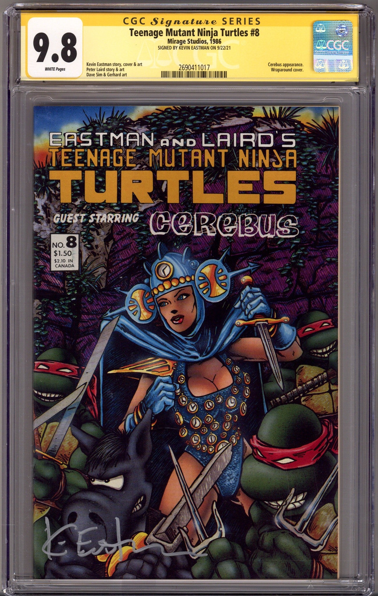 Teenage Mutant Ninja Turtles Vol 1 8 CGC 9.8 (NM/M) (1986) Signed x1 Cover Kevin Eastman 