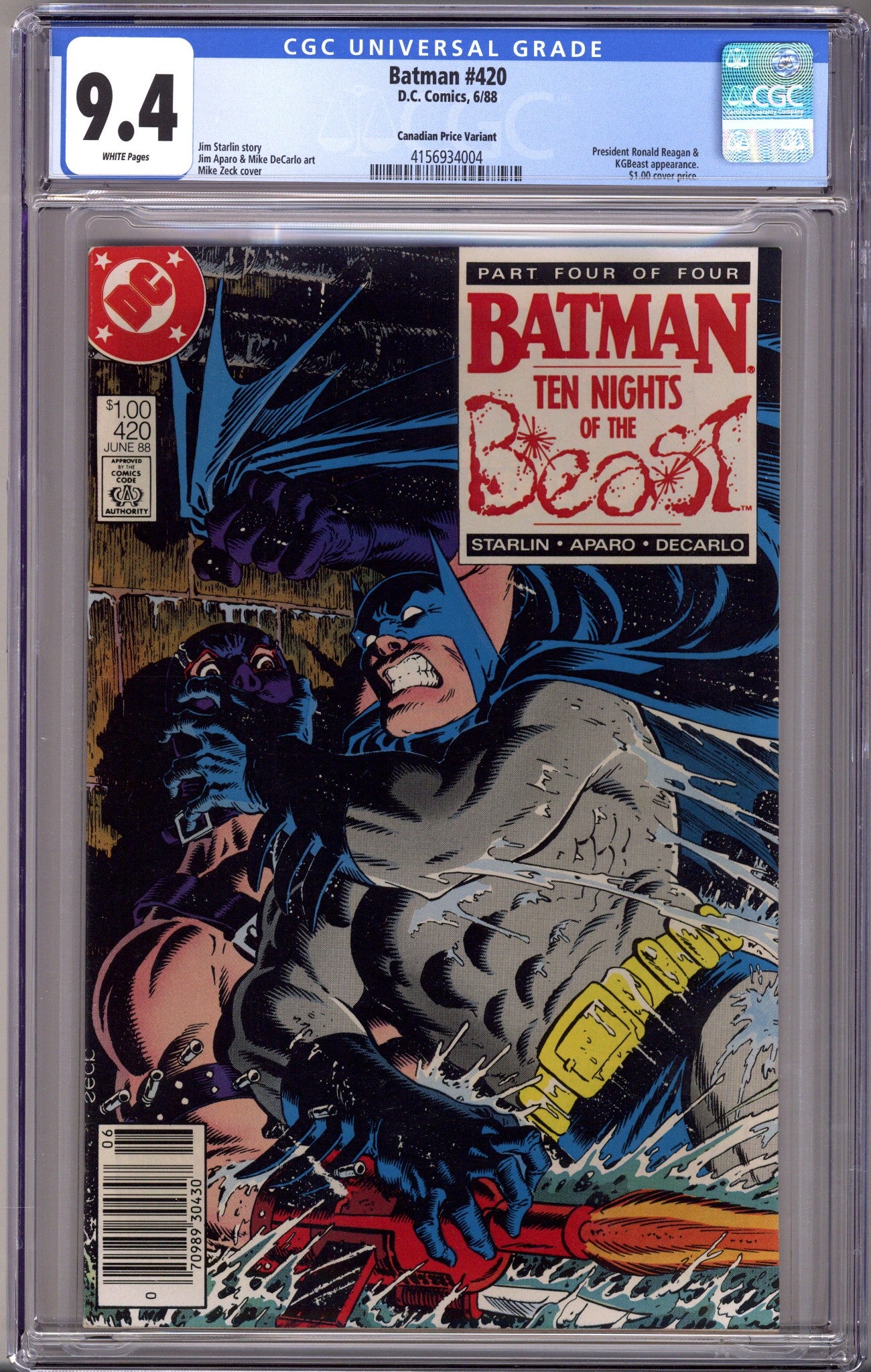 Batman Vol 1 420 Canadian Variant CGC 9.4 (1988)