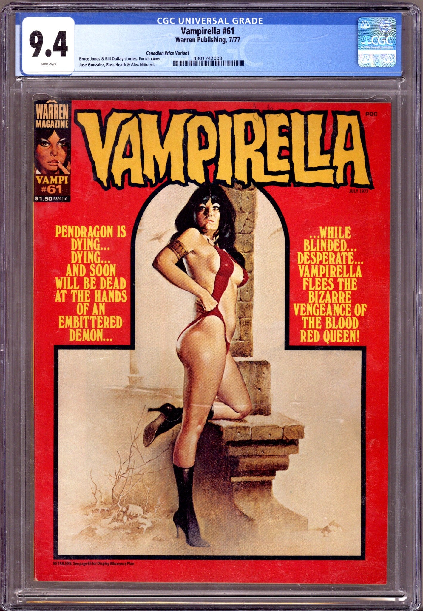 Vampirella Vol 1 61 Canadian Variant CGC 9.4 (1977)