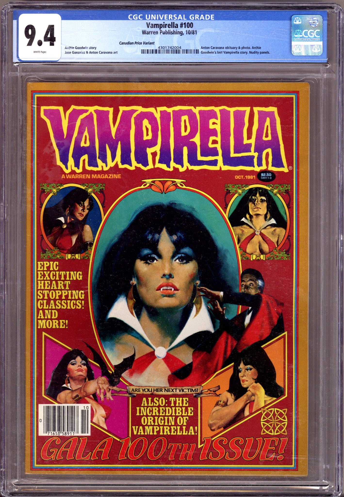 Vampirella Vol 1 100 Canadian Variant CGC 9.4 (1981)