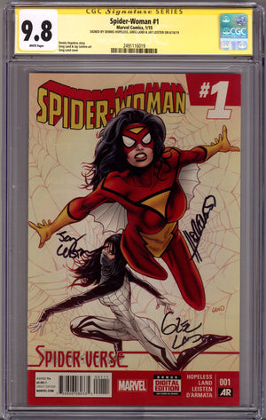 Spider-Woman Vol 5 1 CGC 9.8 (NM/M)   (2015)        Signed x3 Cover Dennis Hopeless, Greg Land & Jay Leisten