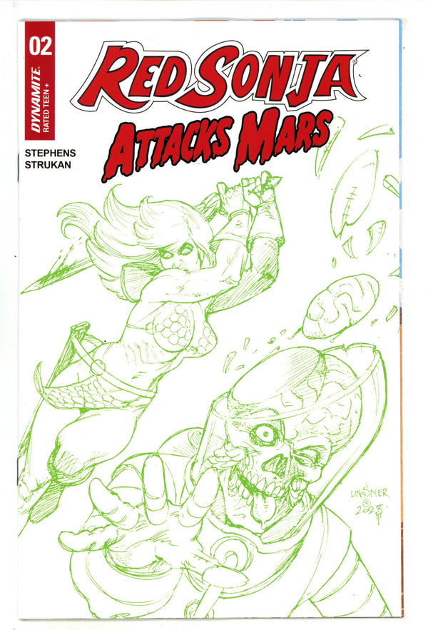 Red Sonja Attacks Mars 2 Linsner Green Line Art Incentive Variant (2025)