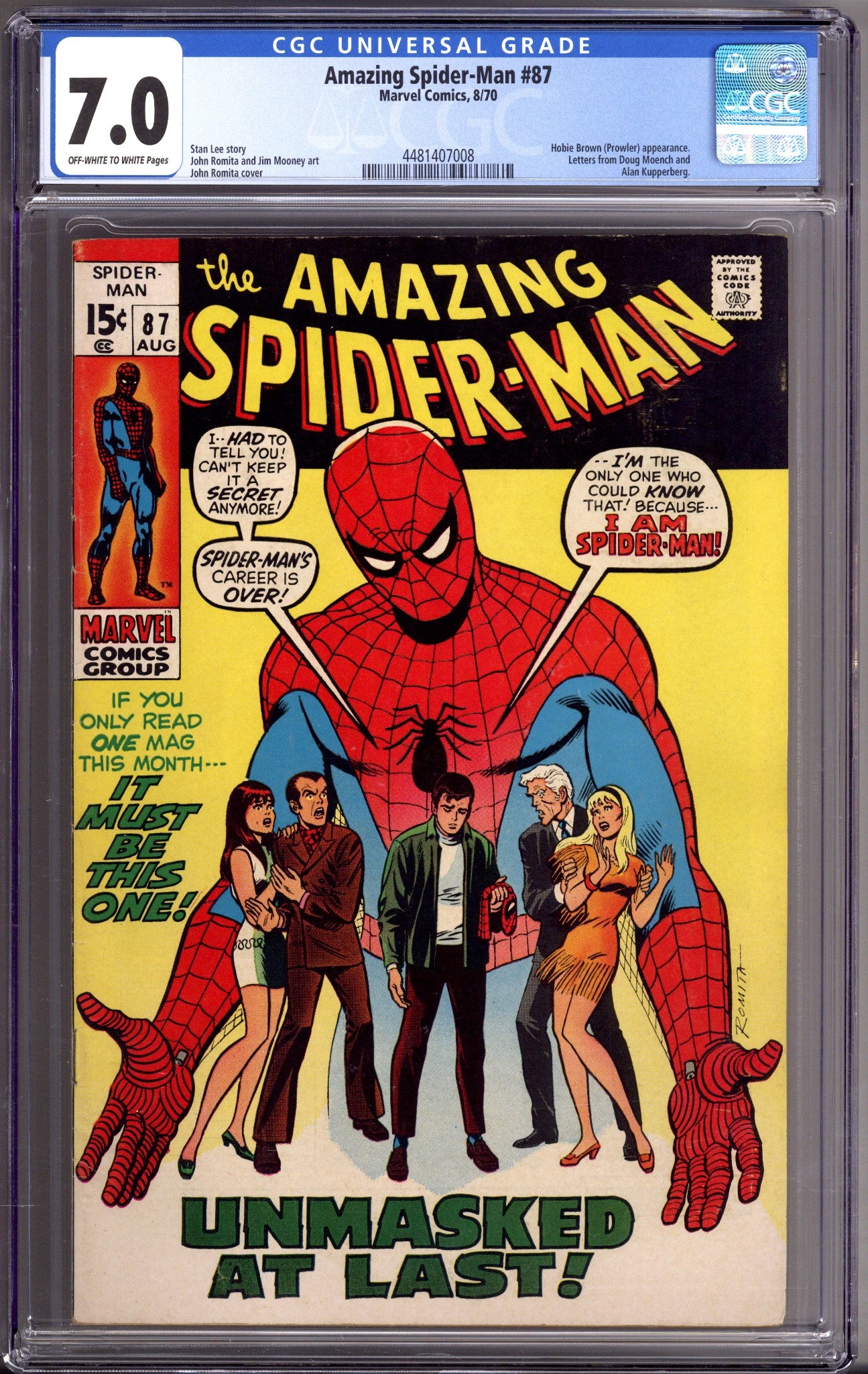 The Amazing Spider-Man Vol 1 87 CGC 7.0 (FN/VF) (1970) 