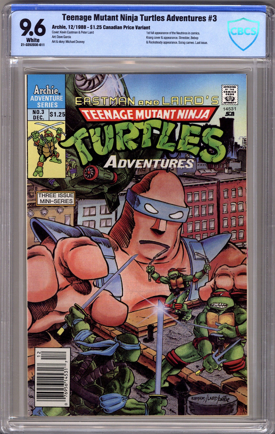 Teenage Mutant Ninja Turtles Adventures Vol 1 3 Canadian Newsstand CBCS 9.6 (1988)