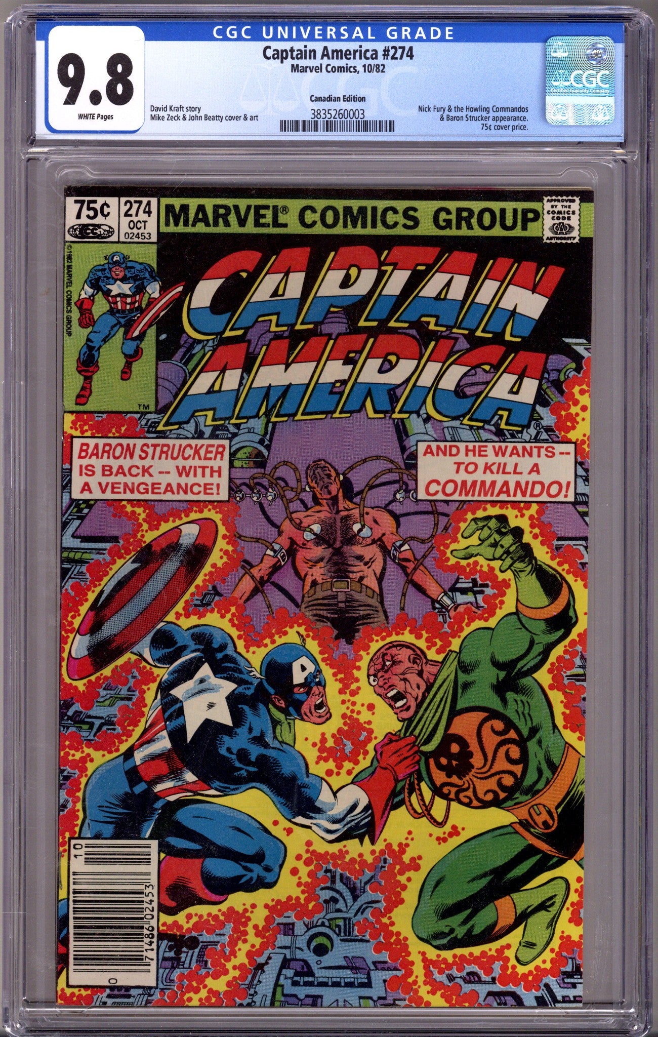 Captain America Vol 1 274 CGC 9.8 (NM/M) (1982) Canadian Price Variant
