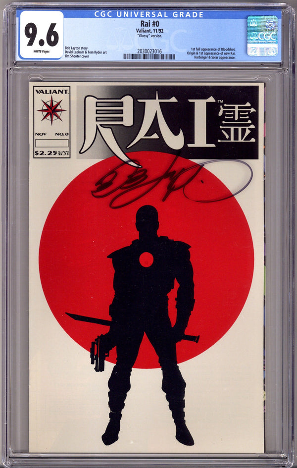Rai Vol 1 0 CGC 9.6 (NM+) Glossy, Case Signed by Bob Layton (1992)