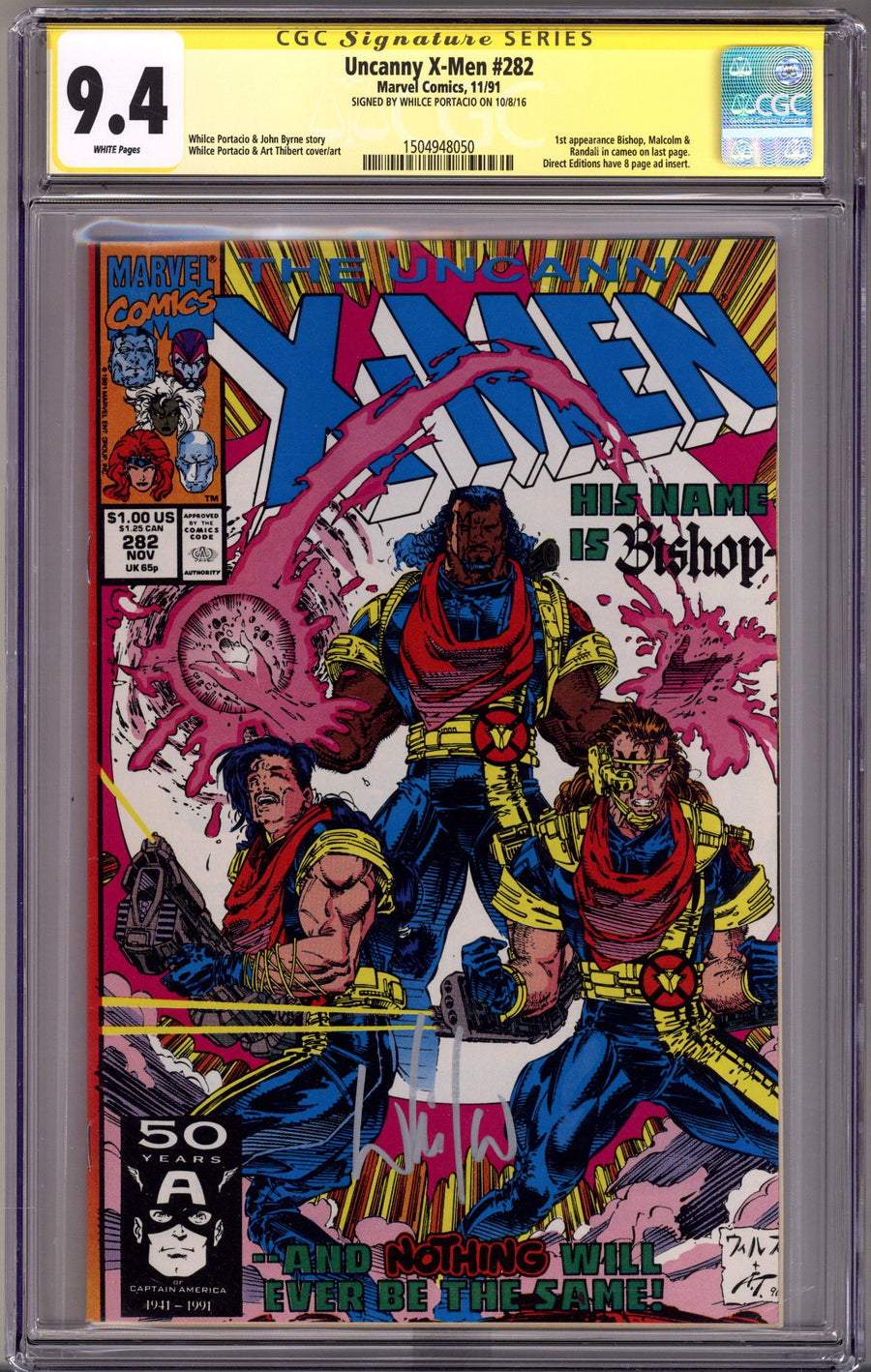 The Uncanny X-Men Vol 1 282 CGC 9.4 (NM)   (1991)        Signed x1 Cover Whilce Portacio 