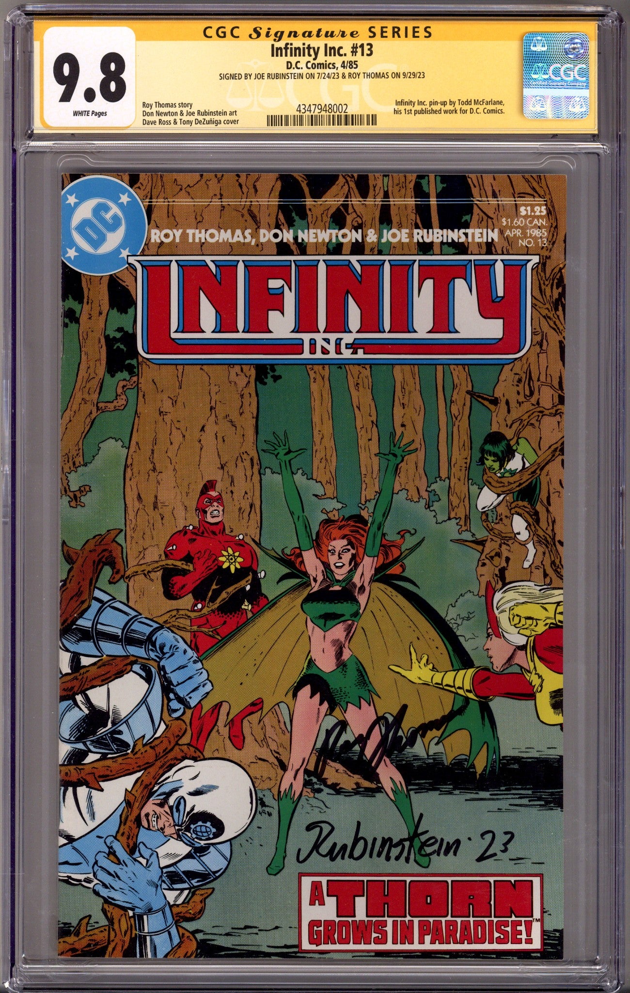 Infinity, Inc. Vol 1 13 CGC 9.8 (NM/M) (1985) Signed x2 Cover Joe Rubinstein & Roy Thomas