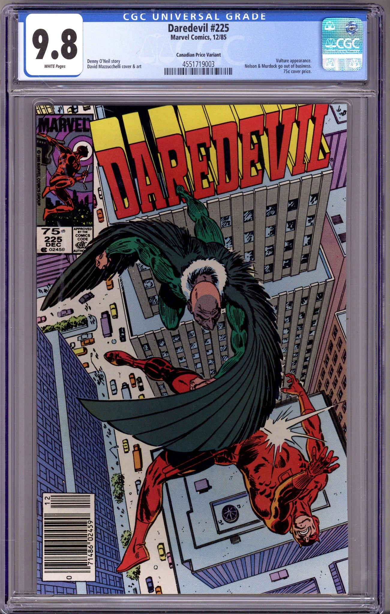Daredevil Vol 1 225 CGC 9.8 (NM/M) (1985) Canadian Price Variant