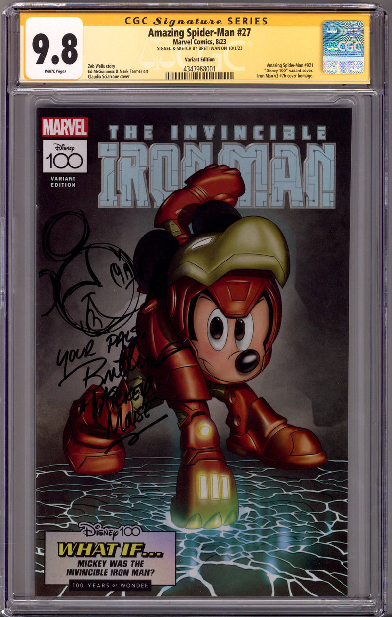 The Amazing Spider-Man Vol 6 27 (921) CGC 9.8 (NM/M) Disney 100 (2023) Sciarrone Variant Signed / Remarked x1 Cover Bret Iwan (Mickey Mouse)