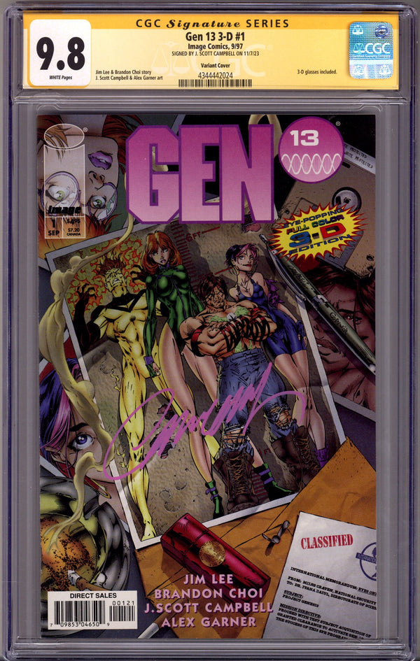 Gen 13 #1 3-D 1 CGC 9.8 (NM/M) (1997) Campbell Variant Signed x1 Cover J. Scott Campbell