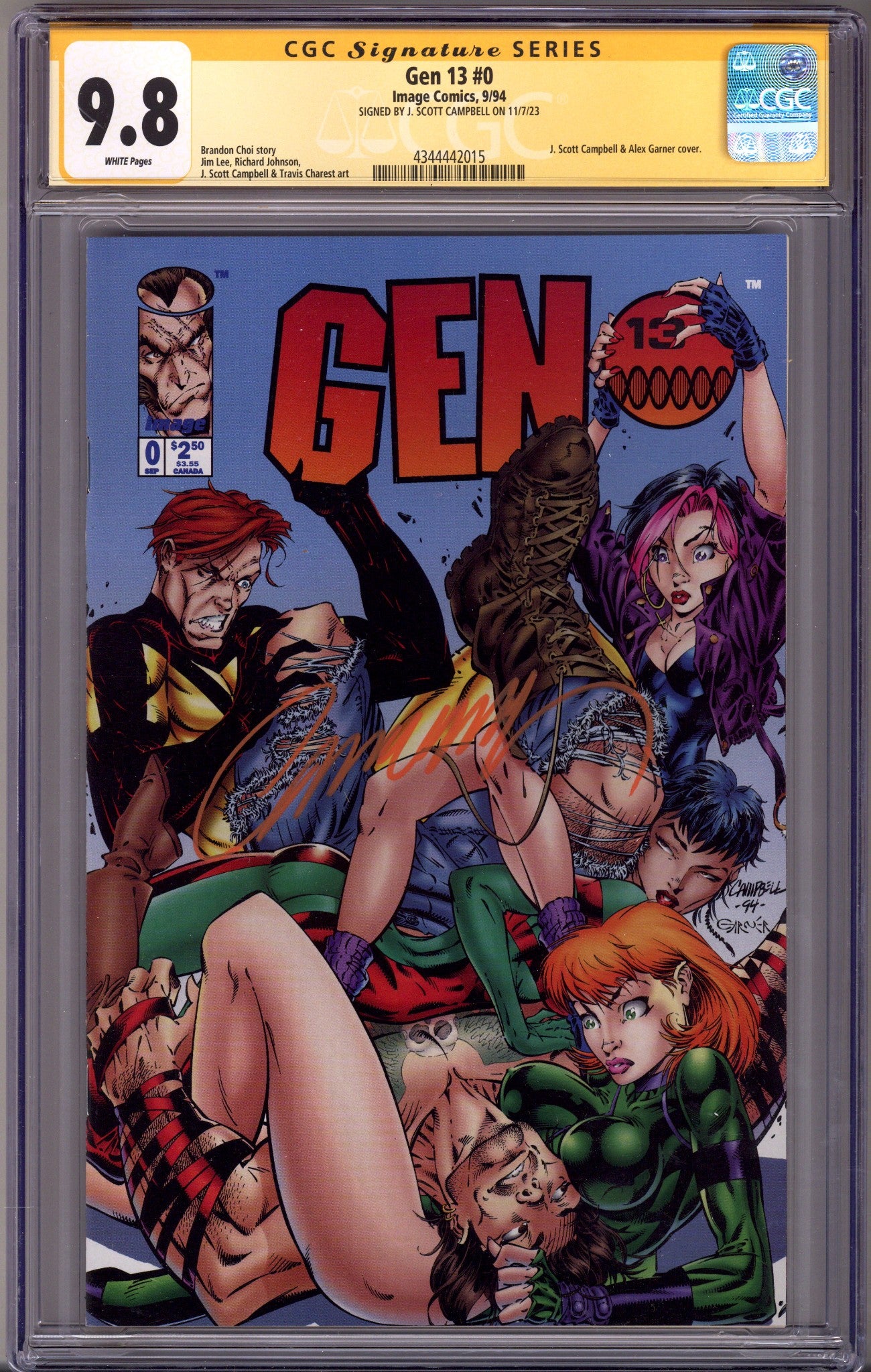Gen 13 Vol 1 0 CGC 9.8 (NM/M) (1994) Signed x1 Cover J. Scott Campbell