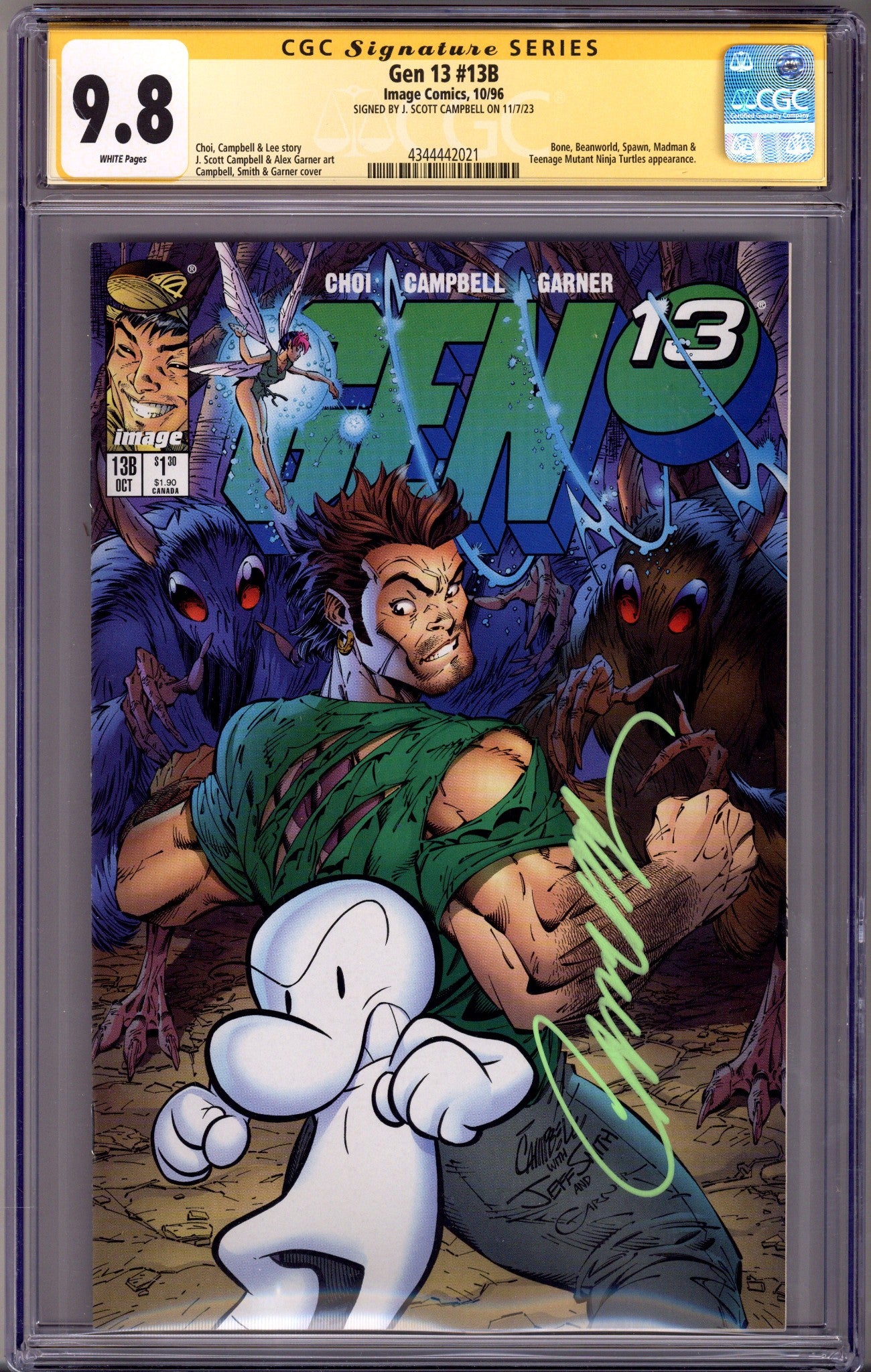 Gen 13 Vol 2 13B CGC 9.8 (NM/M) (1996) Campbell Variant Signed x1 Cover J. Scott Campbell