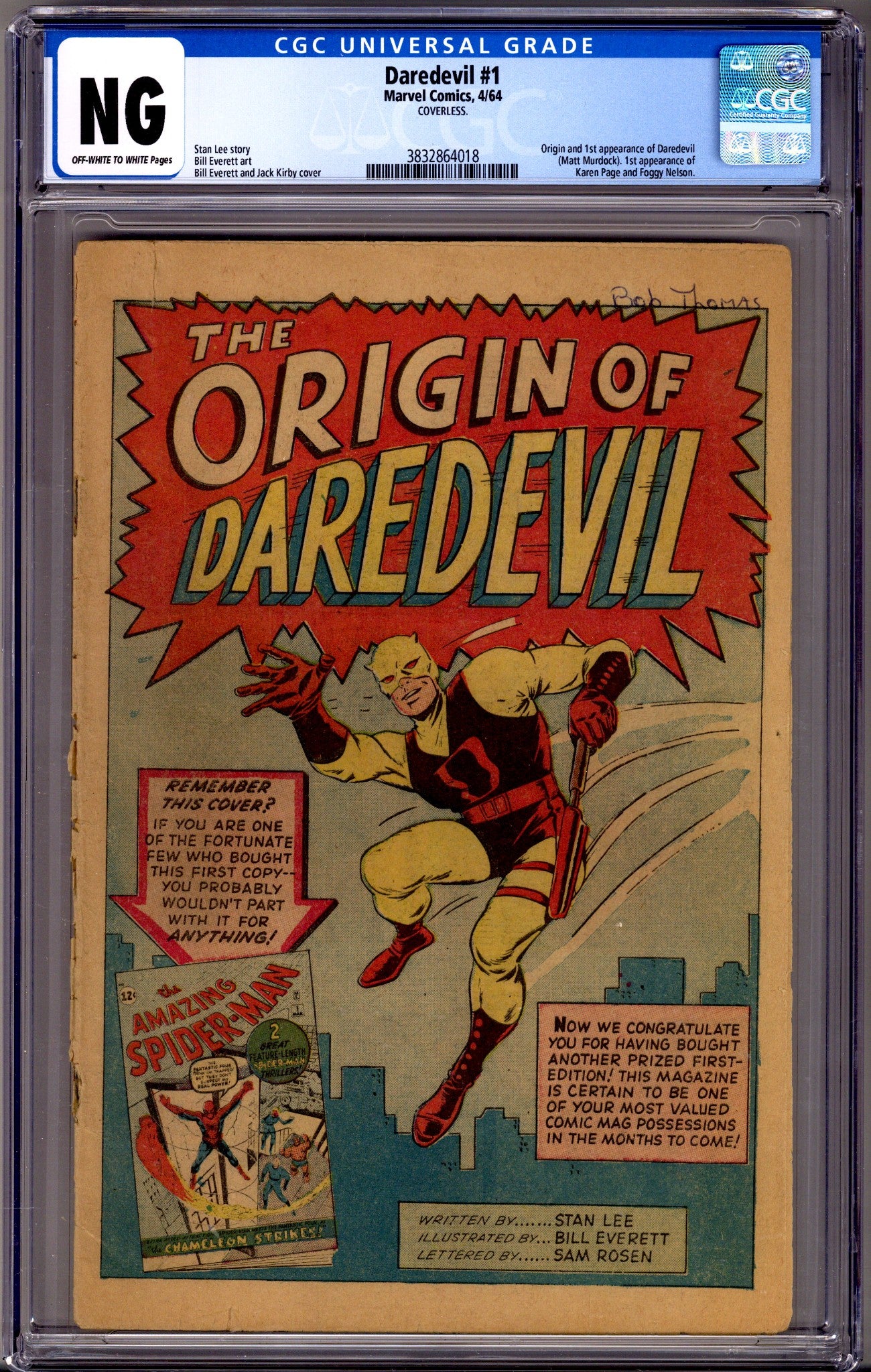 Daredevil Vol 1 1 CGC 1.0 (FR) Coverless  (1964)        