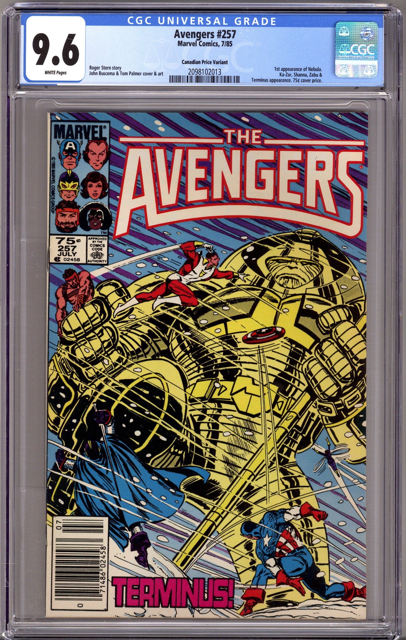 The Avengers Vol 1 257 CGC 9.6 (NM+)   (1985)     Canadian Price Variant  