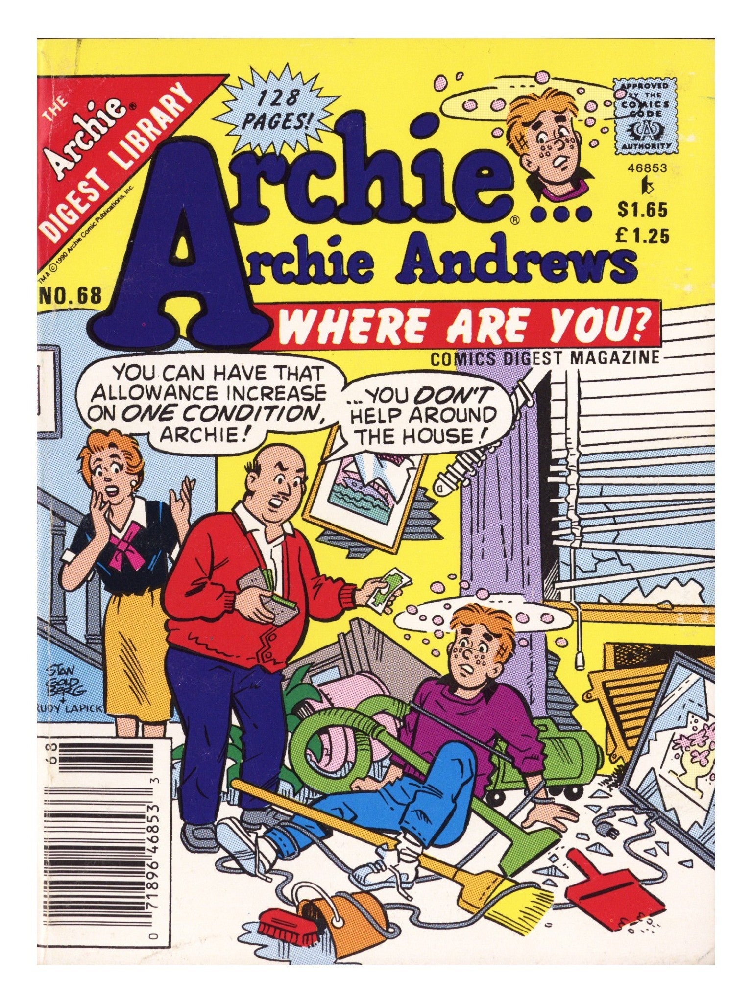 Archie... Archie Andrews, Where Are You? Comics Digest Magazine 68 Mid Grade (1990) Canadian Price Variant 