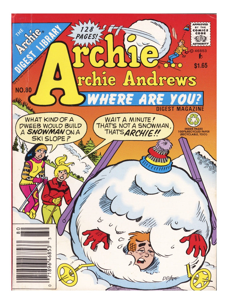 Archie... Archie Andrews, Where Are You? Comics Digest Magazine 80 Low Grade (1992) Canadian Price Variant 