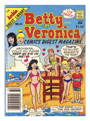 Betty and Veronica Comics Digest Magazine 32 Low Grade (1988) Canadian Price Variant