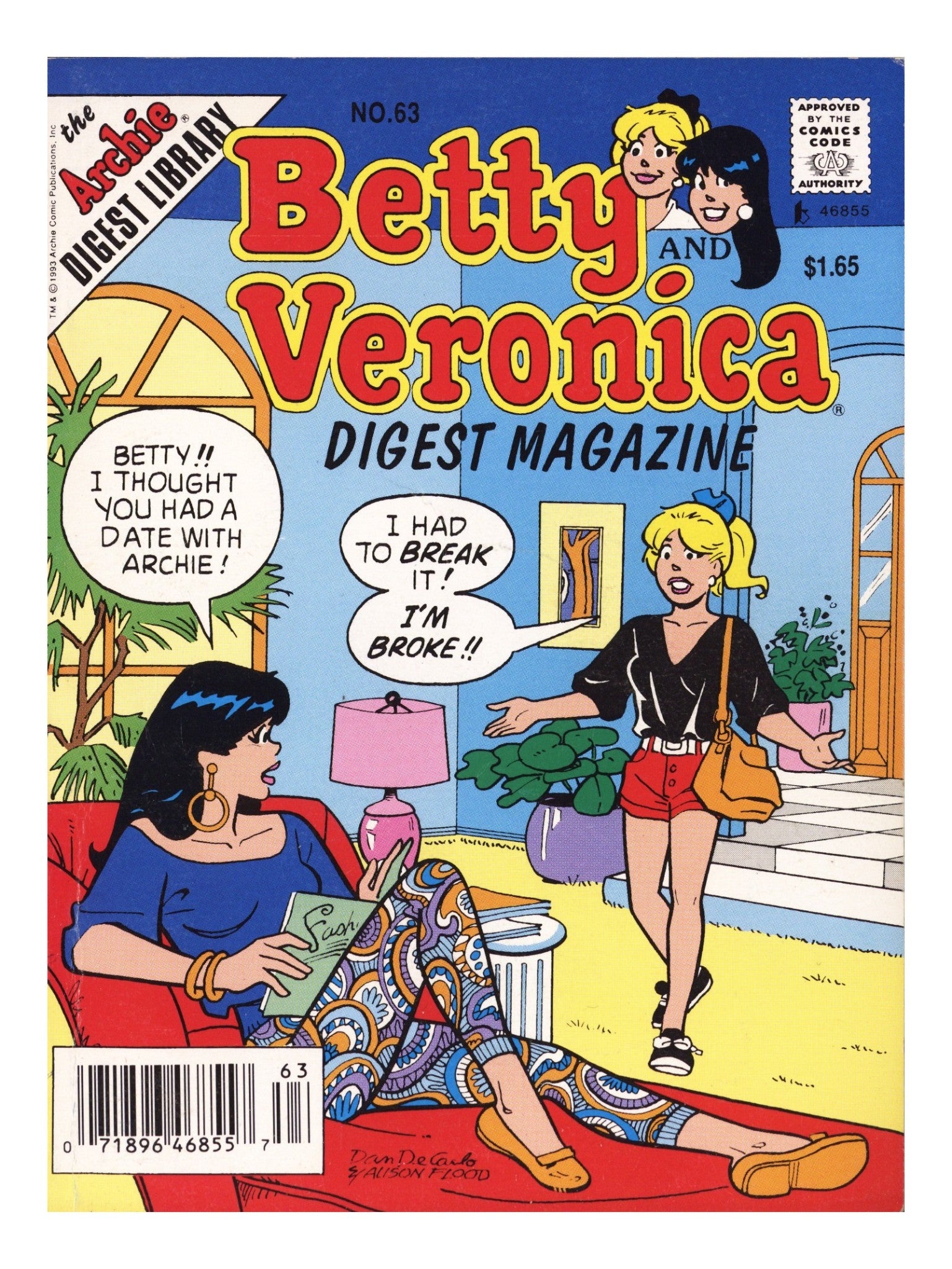 Betty and Veronica Comics Digest Magazine 63 Low Grade (1993) Canadian Price Variant 