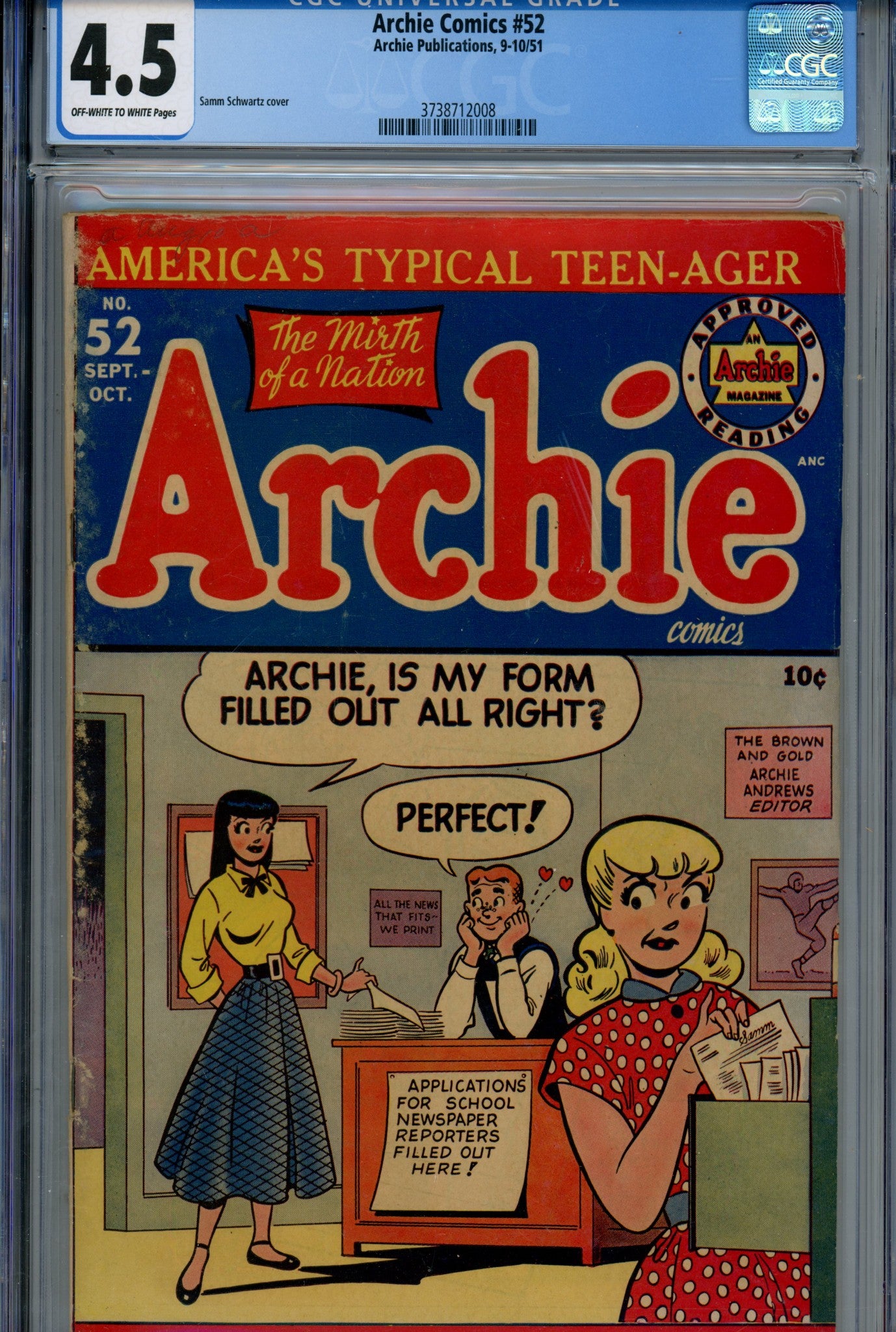Archie Comics 52 CGC 4.5 (1951)