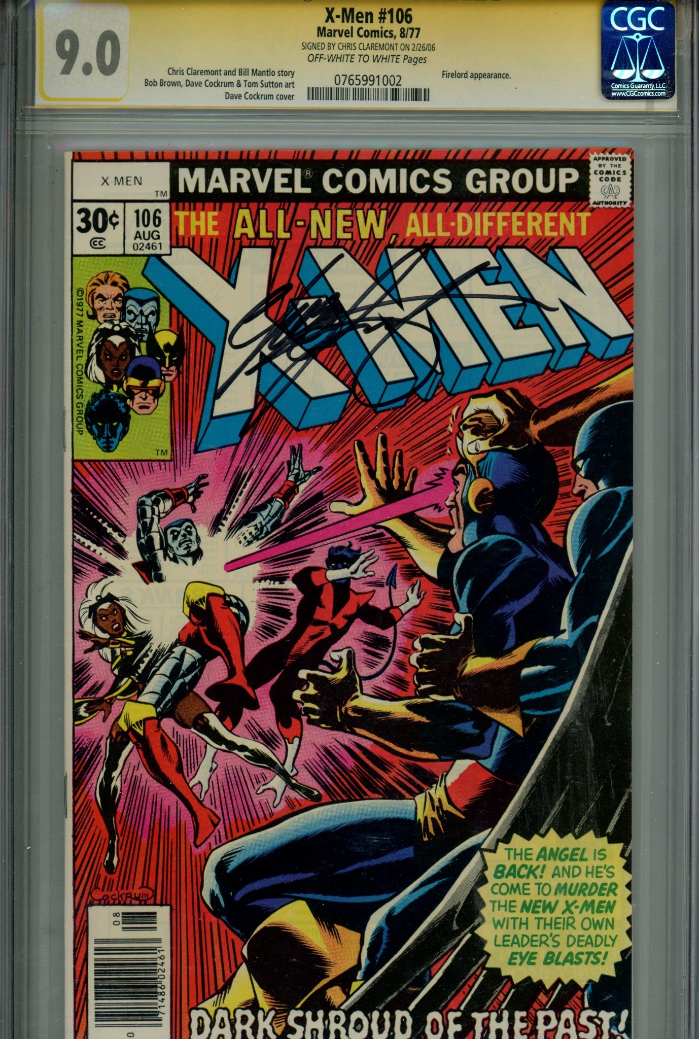 The X-Men Vol 1 106 CGC 9.0 Signed Chris Claremont (1977)